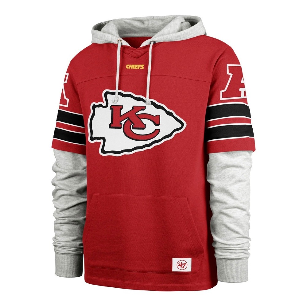 Kansas City Chiefs 47 Brand Gridiron Cornerback Lacer Hoodie Red Grey XL NEW